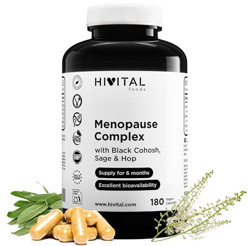 Menopause Komplex. 180 vegane Kapseln für 6 Monate Kur. | Mit natürlichem Extrakt aus Salbei, Traubensilberkerze und Hopfen. Hergestellt von HIVITAL