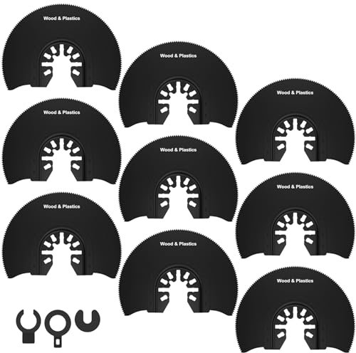 Lot de 9 lames de scie oscillantes en acier au carbone - 3-1/2 - Multi-usages - Demi-cercle - Multifonctions oscillantes - Lames d'outils oscillantes robustes pour couper le bois et le plastique