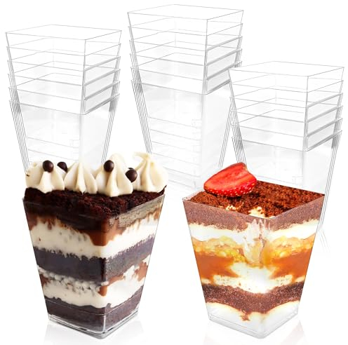 AZKEEGREY 50 pièces Tasses à Dessert 150ml, Coupelle Dessert en Plastique, Transparent Gobelets à Dessert Réutilisables