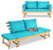 GIANTEX Liegesofa mit klappbaren Seitenlehnen, Gartenbank Sitzbank mit Auflagen, Sonnenliege Gartenliege aus Akazienholz, Multifunktionsbank Balkonbank Parkbank Gartenmöbel, grau/beige (Türkis)