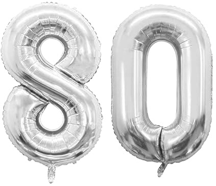 Geburtstag zahlen Luftballon 80 jahre-Silber XXL Jumbo Folienballon 40 Zoll – 101 cm Luftballons 80 Geburtstag Junge Mädchen Babyparty Geburtstagsdeko Jubiläumsparty Dekoration