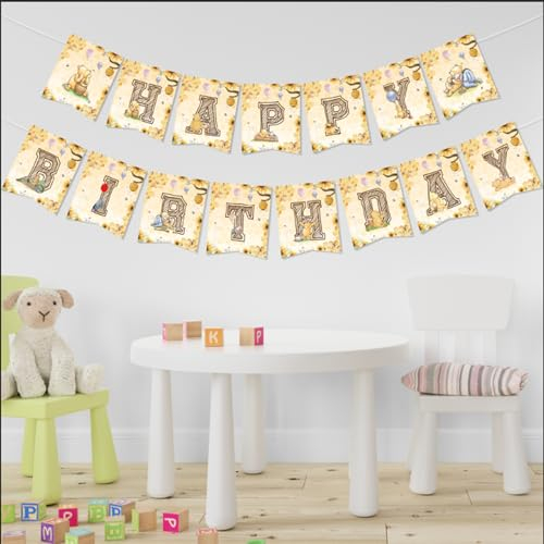Happy Birthday Banner Partyzubehör für Puuh Geburtstagsdekorationen Klassische Babyparty Dekorationen Kinder Geburtstag Banner