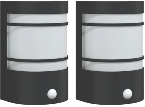 vidaXL Außenwandleuchten 2 Stk., Außenwandleuchte mit Bewegungsmelder, Außenleuchte mit IP44-Schutzart Diffusor, Wandleuchte Gartenlampe, Schwarz Edelstahl