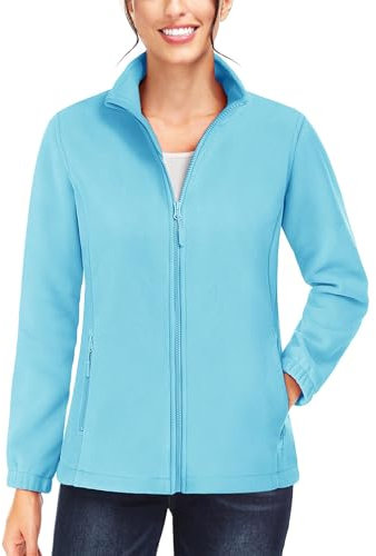 TACVASEN Damen Fleecejacke mit Durchgehendem Reißverschluss Leichte Fleece Jacke Outdoor Sweatjacke für Frauen Winter Wandern Blau 2XL
