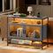 Gurexl LED Sideboard küchenschrank Buffetschrank, Landhausstil Vorratsschrank Mit Kabelloser Ladestation, Smart Mehrzweckschrank RGB 20-Farben Dimmbares Bücherregal Schlafzimmer 100×40×80cm Grau