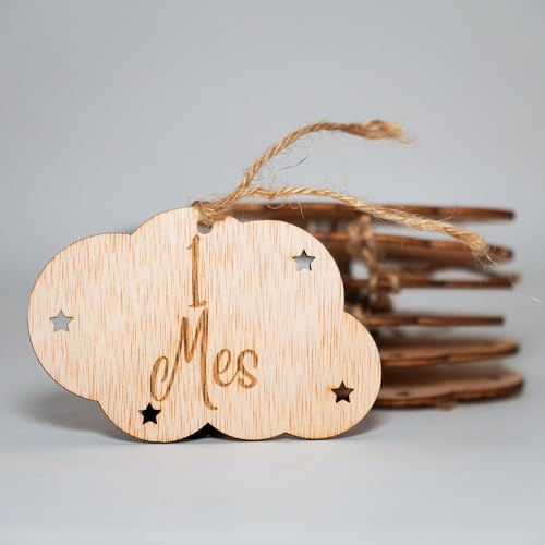 B.BachVibes - Placas de Cumplemes de Bebé de Madera – Set de 14 Discos Mensuales – Ideal para Fotos de Recién Nacidos y Regalo de Baby Shower (Español)