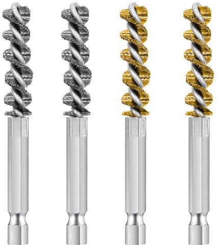 4 Pcs Golf Clubs Head Hosel Brush, Golf Club Brush, Golf Stainless Steel and Brass Hosel Wire Brush Electric Drill Cleaning Wire Brush Tool, Hex Shank Handle Wire Brush for Wood and Iron, 2 Colors
