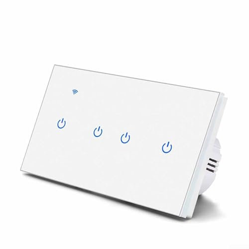 WhAeoy Interruptor Táctil WiFi, Interruptor De Luz De Pared Inteligente,Interruptor De Luz LED, 2/3/4/5/6/8 Bandas,Control Remoto por Voz con Aplicación Smart Life,4Gang