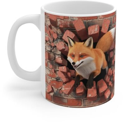 Mug Renard Sauvage Traversant un Mur de Briques - Design 3D Réaliste pour Amoureux de la Nature et des Animaux Mug size 11oz
