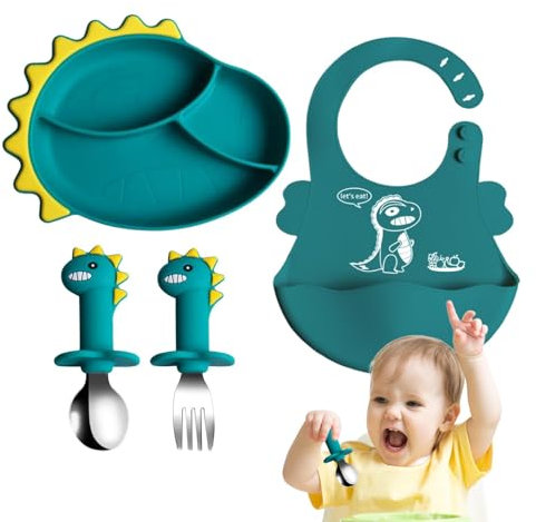 Juego de platos para niños, juego de platos y utensilios divididos, vajilla de alimentación para niños, juego de cuchara y tenedor para cumpleaños y vacaciones