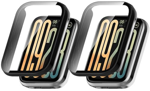 HeeYeal Case for Xiaomi Smart Band 9 Pro [2 Pack], 9H PC Hardness, Glass Protective Film + Hard Plastic Bezel, Anti-Scratch Screen Protector Cover for Xiaomi Smart Band 9 Pro - Black + Black