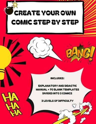 Create your own comic step by step: Includes explanatory and didactic manual + 70 blank templates divided into 3 comics. 3 levels of difficulty.
