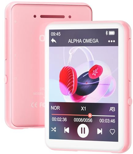 Oilsky MP3 Player with Bluetooth 5.4, 128GB Portable Music Player with 2.4” Full Touch Screen Built-in Speaker, FM Radio, Recorder, Supports MicroSD up to 128GB, Great for Kids and Sports (Pink)