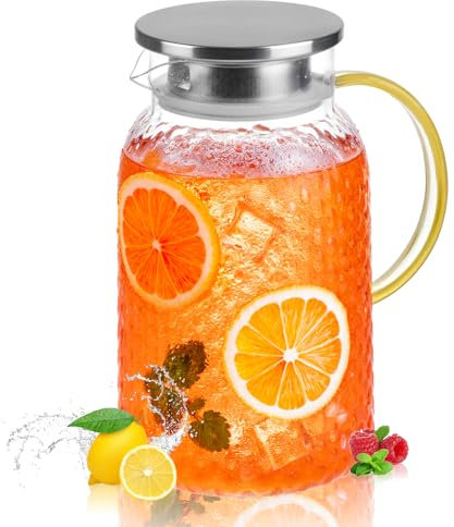 MS WGO 1500ML/52.79OZ Water Pitcher with Lid Fridge, Borosilicate Glass Water Jugs,Fridge Water Carafe for Hot Cold Water Ice Tea Wine Coffee Milk Juice Beverage