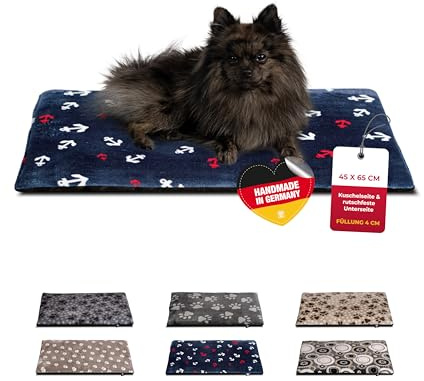 HS-Hundebett® Hundedecke XS (45x65 cm) – rutschfest & gemütlich Dank 3 cm Füllung – Perfekt fürs Sofa, Auto & Hundebox – Anker Blau, Made in DE