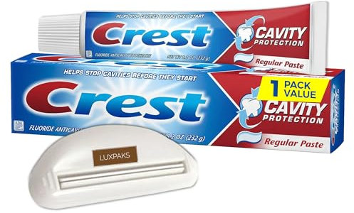 Dental Care Set - Contains Crest Cavity Protection Toothpste, Regular, 8.2 oz with a Luxpaks Toothpaste Squeezer
