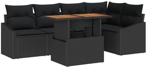 vidaXL Garten-Sofa-Set mit Speicher 6 pcs Schwarz Poly Rattan, Modularer Garten-Sofa-Set, viel Stauraum, Sitzbereich draußen, rechteckiges Patio-Arrangement für den Sommer