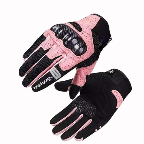 RidingTribe Guantes de motocicleta para mujer, de piel, transpirables, MBX, MTB/ATV, para mujer, color rosa, talla L
