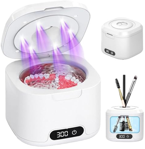 Nettoyeur Ultrason Gouttière Dentaire, 49000Hz Nettoyeur Ultrason Appareil Dentaire, Nettoyant Gouttière Dentaire pour Gouttières, Prothèses, Retainers et Bijoux, 340ML avec Minuteur Digital