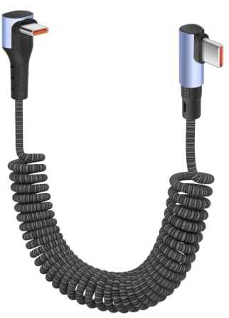 YACSEJAO Cable de carga trenzado USB C a USB C en espiral de 90 grados [0,3 M-1,5 m] Cable de carga rápida USB tipo C retráctil de 100 W (lado a ángulo recto)