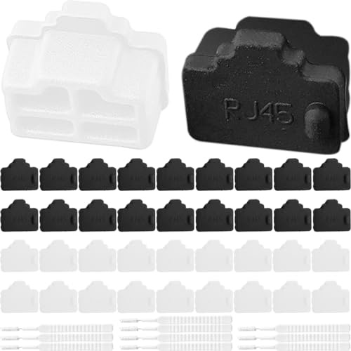 HAAMNING7 RJ45 Cap Port Cover Ethernet Hub Silicone Anti Dust Protector, RJ45 Plug Female Cap for Cat7 Cat6e Cat5e Cable Jack, for Switches TV Computer, Black White, 100 PCs