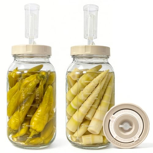 Set di 2 barattoli per fermentazione da 2 l, per Kimchi, con valvola di fermentazione e peso, per crauti, kimchi, kombucha, frutta e verdura, marinatura, set per la fermentazione