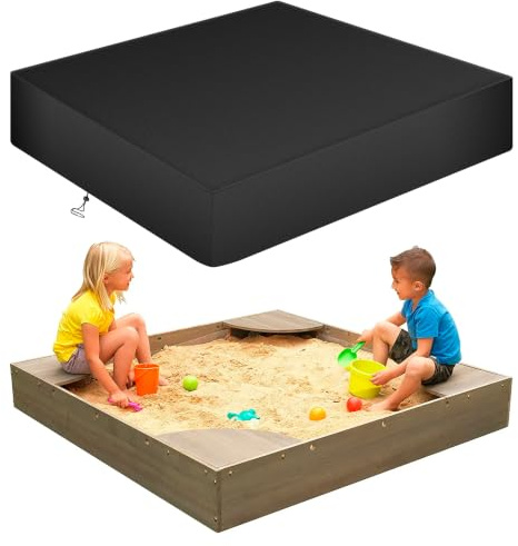 Sandkasten Abdeckplane 125x125x20CM Wasserdicht Sandkastenabdeckung | Uv-Beständig, 420D Oxford, Reißfest, Quadratische Sandkasten Abdeckung Mit Kordelzug, Mit Aufbewahrungstasche