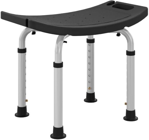 HOMCOM Tabouret de Douche Hauteur Réglable Patins Antidérapants Noir | Chaise de Douche, pour Personnes Âgées et Handicapées, Chaise de Bain en Alliage d'Aluminium Antirouille