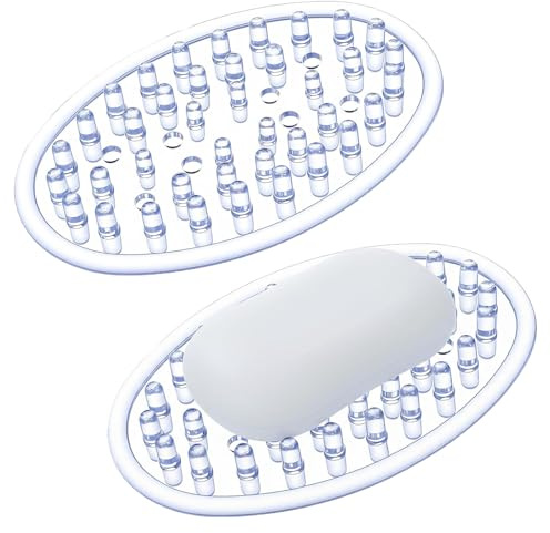 2 Stück Transparente Seifenschale mit Ablauf, Seifenablage Kunststoff, Seifenhalter rutschfest, Damit Seife Trocken bleibt, Seifenschalen für Badezimmer Dusche Waschbecken