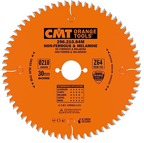 CMT Orange Tools Kreissägeblatt HW 210 x 2,8 / 2,2 x 30 Z=64 TCG - 296.210.64M - für eisenfreies Material, Plastik und Laminat