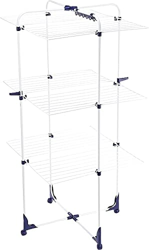 Leifheit Tour de séchage Classic Tower 340, étendoir à linge pliable à 3 niveaux, séchoir à linge tour 34 m avec cadres rabattables & roulettes 360°