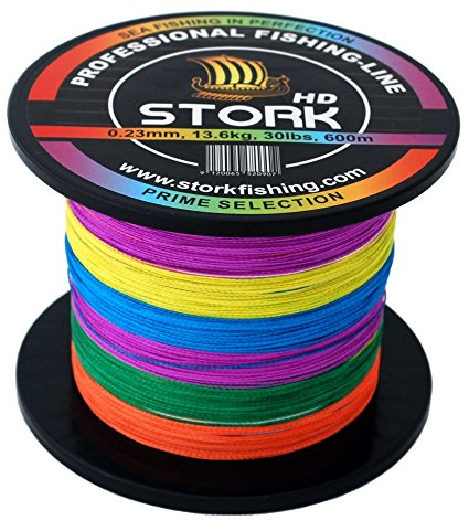 Stork HD, 4-Fach geflochtene Angelschnur 600m (Multicolor, 40 lbs / 18.1 kg / 0.29 mm)