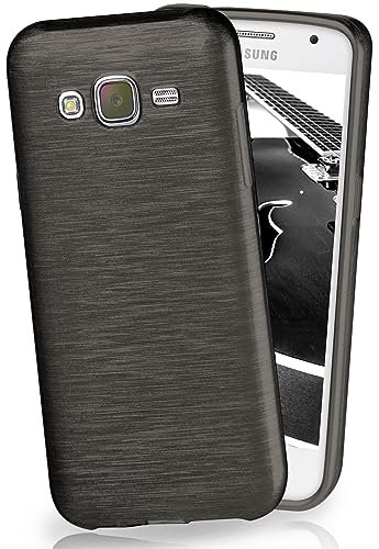 moex Stylish brushed aluminium look & strong grip | Ultra thin silicone case suitable for Samsung Galaxy J5 (2015) in Black