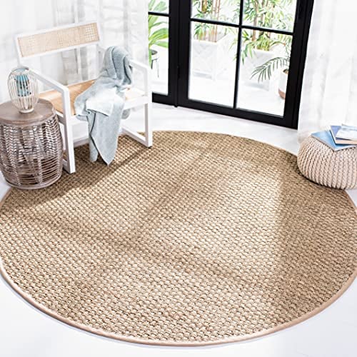Safavieh Naturfaser Teppich für Wohnzimmer, Esszimmer, Schlafzimmer - Natural Fiber Collection, Kurzer Flor, Natur und Beige, 201 X 201 cm