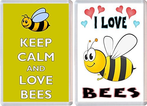 2 x Bee/Bees Jumbo Fridge Magnets - I Love & Keep Calm