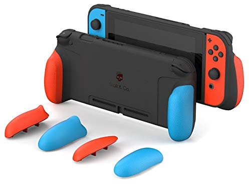 Skull & Co. GripCase: A Dockable Protective Case with Replaceable Grips [to Fit all Hands Sizes] for Nintendo Switch [No Carrying Case] - Rosso Neon e Blu Neon