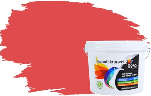 RyFo Colors Bunte Wandfarbe Manufakturweiß Wassermelone 3l - weitere Rot Farbtöne und Größen erhältlich, Deckkraft Klasse 1, Nassabrieb Klasse 1