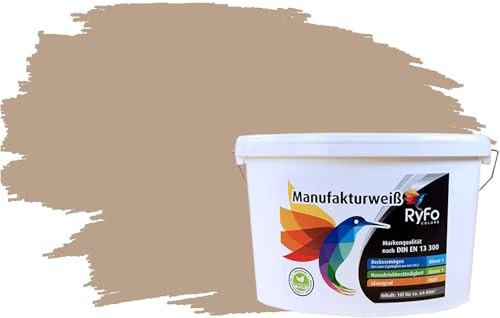 RyFo Colors Bunte Wandfarbe Manufakturweiß Camelbraun 10l - weitere Braun Farbtöne und Größen erhältlich, Deckkraft Klasse 1, Nassabrieb Klasse 1