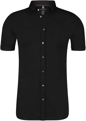 DeSoto Herren Halbarm Hemd mit Modern Button Down Kragen - BÜGELFREI - 21031-3 (3XL, Schwarz (081))
