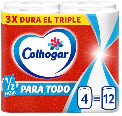 Papel Cocina Triple COLHOGAR Paratodo con Media hoja, paquete 4=12 rollos