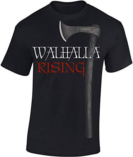 Baddery Wikinger T-Shirt Herren - „Walhalla Rising“ (Schwarz XL)