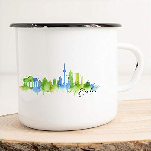 Huuraa Emaille Tasse Berlin Skyline Geschenk Kaffeebecher Vintage 300ml Berlin Skyline Geschenkidee