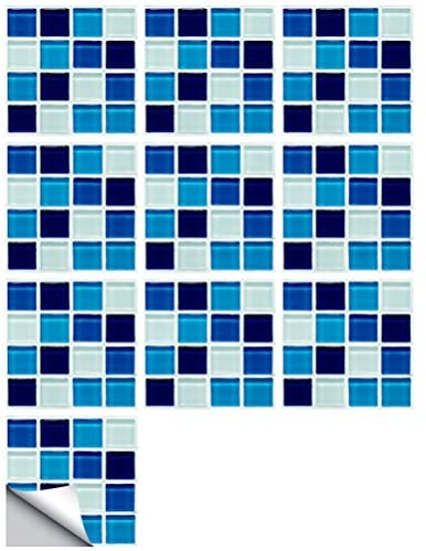 10PCS Fliesenaufkleber PVC, Fliesen Klebefolie Selbstklebend Hitzebeständig Wasserdicht Fliesensticker für Küche Fliesendekor Wandaufkleber Mosaikstil Blau (15 x 15 cm / 5.9 x 5.9 Zoll)