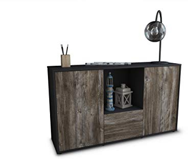 Stil.Zeit Sideboard Alvaro, Korpus anthrazit matt, Front Holz-Design Treibholz (135x79x35cm) Push-to-Open Technik & Leichtlaufschienen