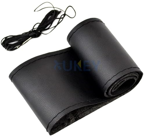 AUTOXBERT DIY Lenkradbezug Auto Hand Nähen Lenkradbezüge Lenkradabdeckung aus weichem Faserleder mit Nadel und Faden Universal Lenkradhüllen für 37-39 cm Rund D-Typ Lenkräder Anti Rutsch (schwarz)