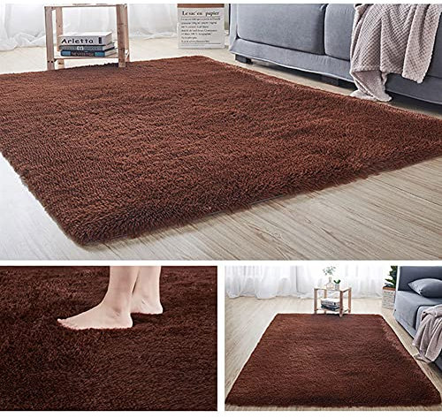 Hiseng Teppich Wohnzimmerteppich Langflor Weich Flauschig Teppiche Anti-Rutsch-Shaggy-Bereich Esszimmer Home Innenbereich Schlafzimmer Bodenmatte Heimdekoration (Dunkelbraun,40x60cm)