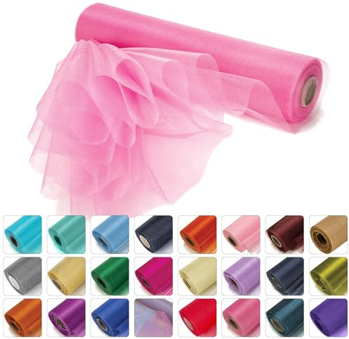 Weddecor Lot de 2 rouleaux d'organza pailleté pour chemin de table, décoration de mariage et de Noël, housse de chaise, nœuds, cadeaux de fête, fournitures de loisirs créatifs - 25 m x 29 cm - Rose