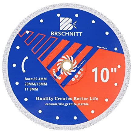 Super Thin Diamond Porcelain Cutting Disc with X Teeth,BRSCHNITT 10 Inch (250mm) Diamond Disc with Reinforced Core Center for Dry/Wet Cutting Porcelain Tile Ceramic Marble Granite