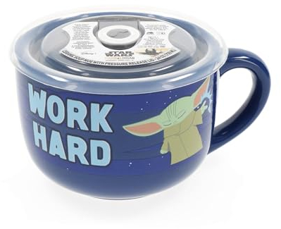 Silver Buffalo Star Wars The Mandalorian Work Hard Nap Harder Ceramic Soup Mug with Vented Plastic Lid, 24 Ounces, 1 Count (Pack of 1)