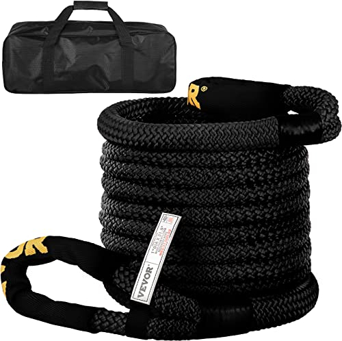 VEVOR 1 x 31.5' Kinetic Recovery Tow Rope, 33,500 lbs, Heavy Duty Double Braided Kinetic Energy Rope with Loops and Protective Sleeves, for Truck Off-Road Vehicle ATV UTV, Carry Bag Included, Black
